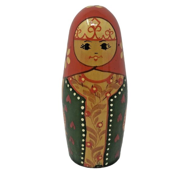 Matryoshka Russian Chime Doll Vintage Hand Painted Roly Poly Folk Art Set of 2 - Picture 2 of 15
